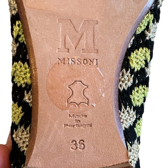MISSONI Ballet Flats Metallic Knit Black Green Gold US Sz 6 Zigzag Slip On Shoes - Picture 12 of 13